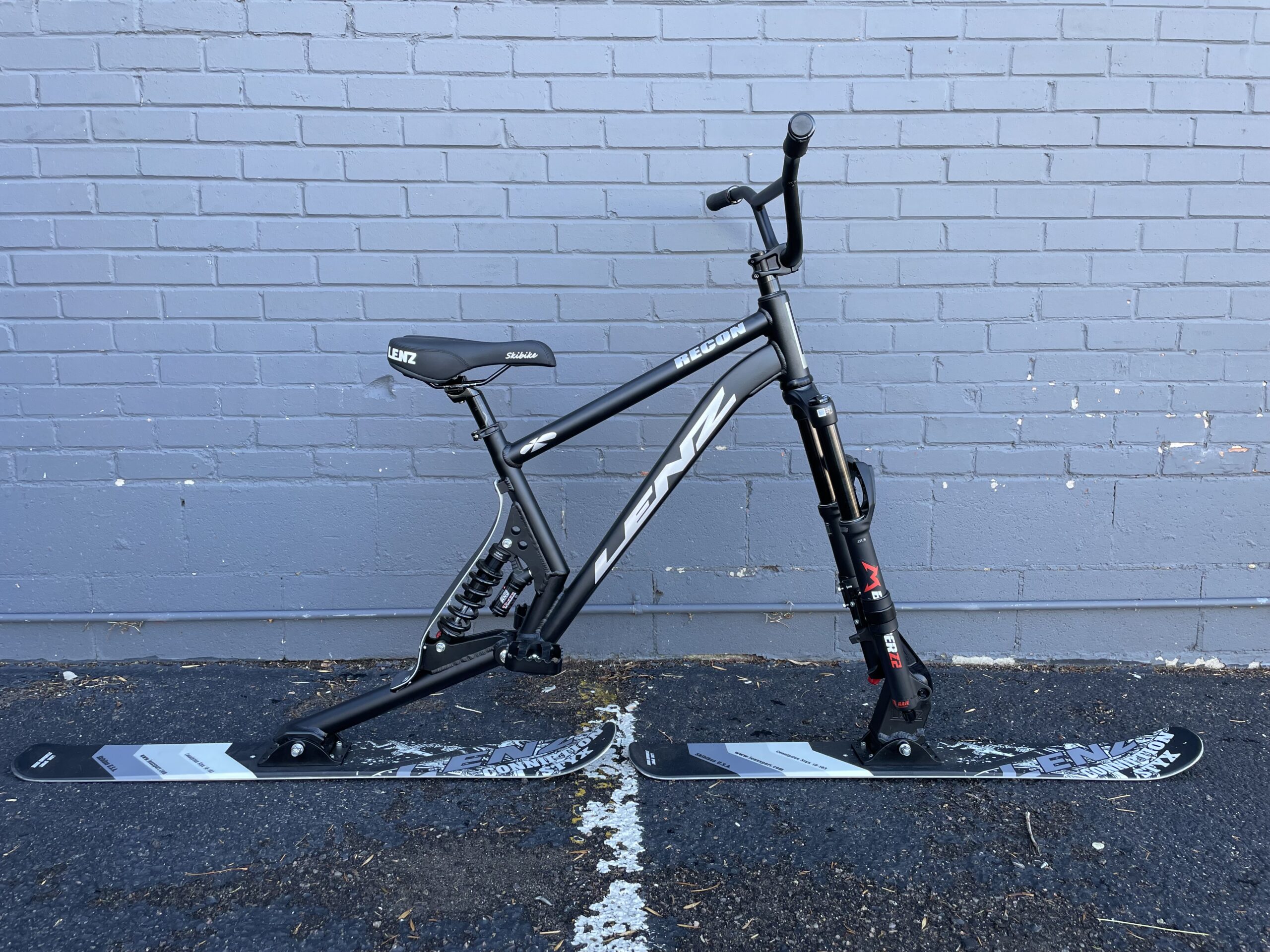 Lenz ski bike in front of gray brick wall at Bicycle Experience